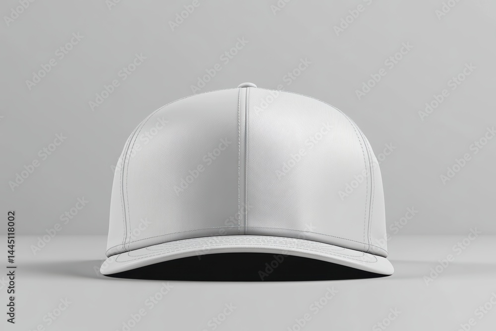 Poster front view of a simple white baseball cap on light gray background a fashionable minimalist style pr