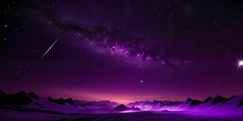 Fototapeta premium Vibrant purple night sky filled with shooting stars and glowing constellations. A dreamy digital illustration capturing the vast beauty and wonder of the cosmos at twilight.