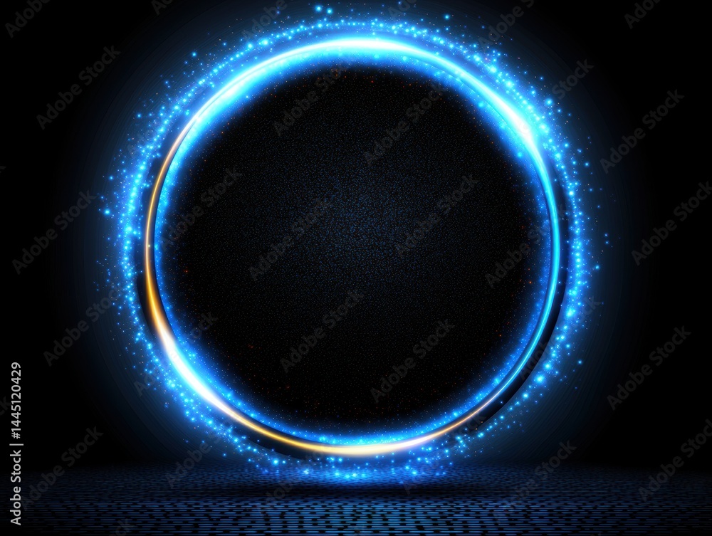 Poster luminous blue circle sparkling on dark background abstract futuristic design for space themes and mo