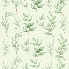 seamless pattern green leaves watercolor 