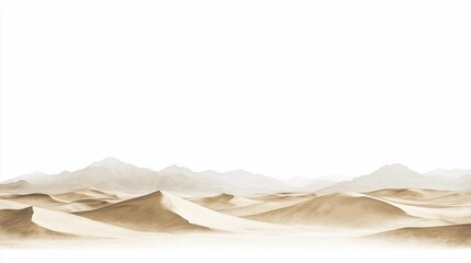 Desert landscape with sand dunes and mountains.  Vast expanse of beige sand dunes against a backdrop of distant mountains