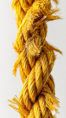 Close-up of yellow rope texture, showing frayed fibers and intricate twists, suggesting strength, endurance, and resilience