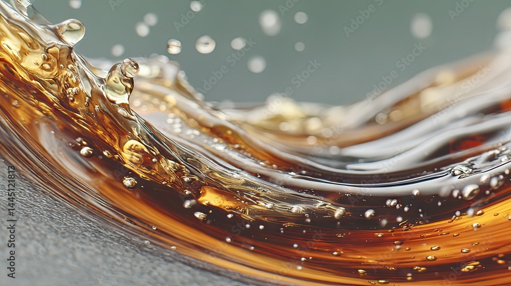 Poster Abstract macro shot of flowing liquid with bubbles and a beautiful color gradient