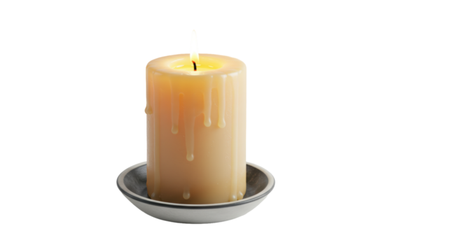Isolated Candle with Dripping Wax