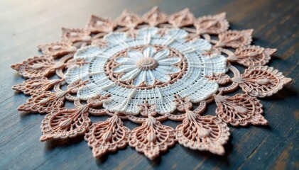 Intricate floral lace doily, delicate threads , pattern, openwork, illustration