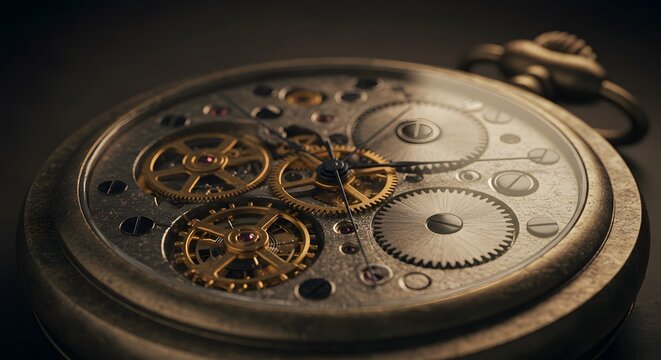 Intricate internal mechanism and design of an antique pocket watch showcased