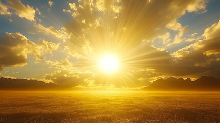 Golden Sunrise Over Mountains with Dramatic Sunburst and Cloudsc