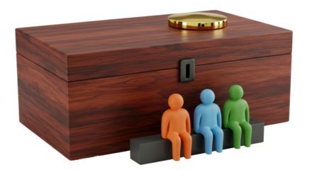 Isolated People Sitting in Front of a Wooden Box