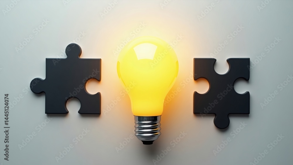 Aufkleber a light bulb sits between two puzzle pieces, symbolizing the importance of innovation and connection