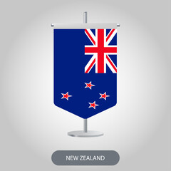 New Zealand vertical table flag on light grey background. New Zealand vertical desk flag isolated on grey background	

