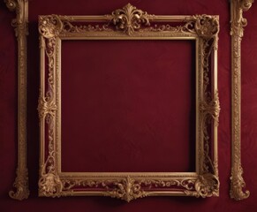 Gilded frame with swirling flourishes against plush burgundy velvet  , vintage, velvet