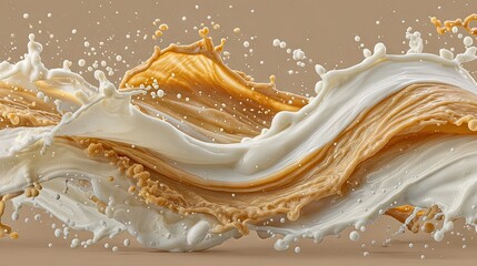 Artistic splash of creamy coffee drink with milk, creating a dynamic abstract design