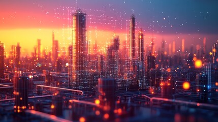 Fototapeta premium Futuristic Cityscape with Digital Network