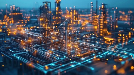 Industrial Cityscape with Glowing Lines