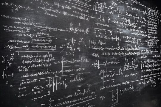 Intricate mathematical equations densely cover a dark chalkboard, a testament to complex problem-solving and academic pursuit.