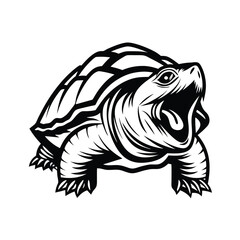 Silhouette of a Turtle with Open Mouth Isolated on White Background