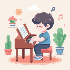 vector image of a child playing the piano