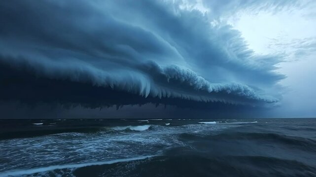 Menacing Shelf Cloud Over the Ocean: A Dramatic Stormy Seascape