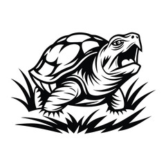 Tribal Turtle Illustration, Open Mouth, Sharp Teeth, Aggressive Style, Tattoo Design