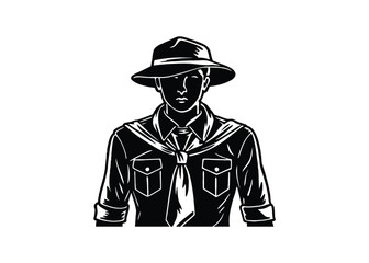 Silhouette of model scout isolated on a white background