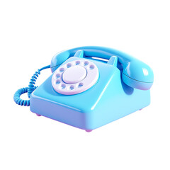 Retro blue rotary phone, isolated on white background.