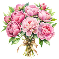 Pink Peony Bouquet Watercolor Flower Illustration Floral Arrangement Spring Flowers
