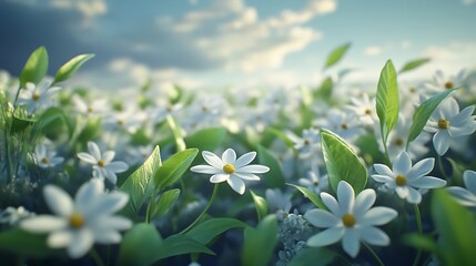 Realistic Floral Landscape Featuring Leaves and Branches in High Resolution