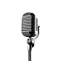 Fototapeta premium Vintage Retro Microphone Vector Illustration. Classic Black and White Audio Equipment Design for Music, Podcast, or Radio Projects. Old microphone vector sign