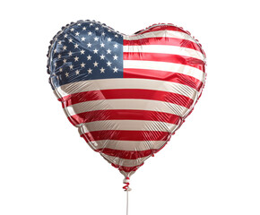 A heart-shaped balloon featuring the design of the American flag, cut out