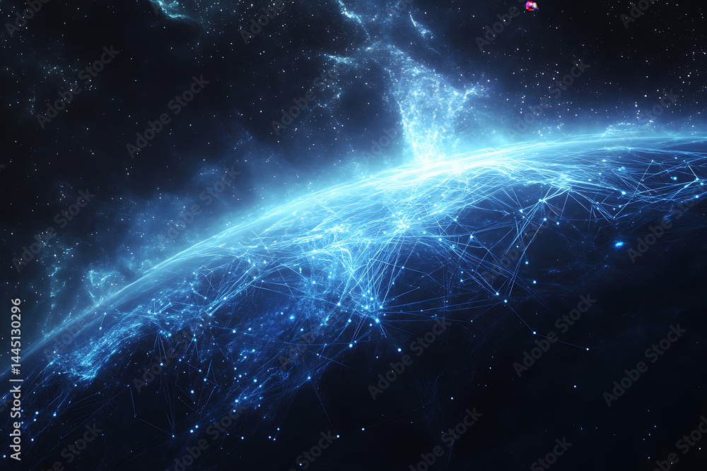 Canvas Prints planet earth in space , binary code technology , glowing sphere on black background