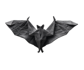 Black origami bat for Halloween decoration and themed events, cut out