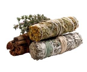 Herbal cleansing bundles for spiritual rituals and wellness practices, cut out