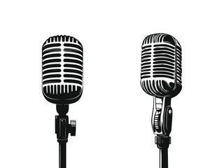 Fototapeta premium Vintage Retro Microphone Vector Illustration. Classic Black and White Audio Equipment Design for Music, Podcast, or Radio Projects. Old microphone vector sign