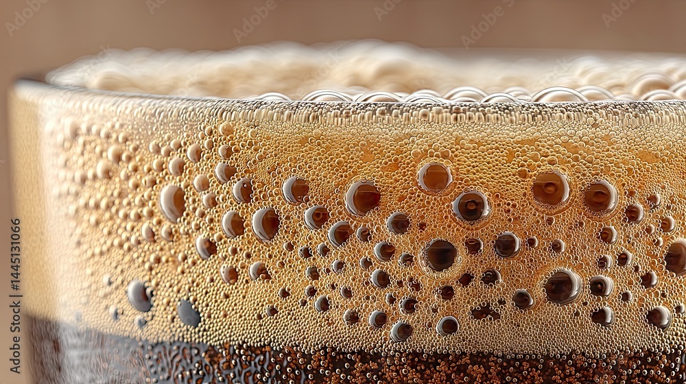 Poster close-up macro shot of a refreshing fizzy drink with bubbles and foam details
