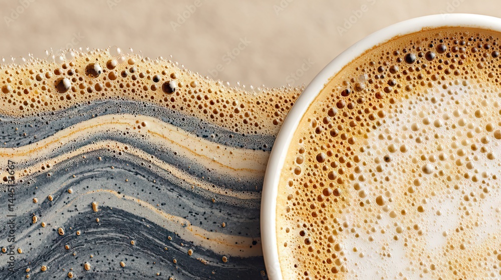 Poster close-up of a cappuccino with foam and abstract latte art swirls