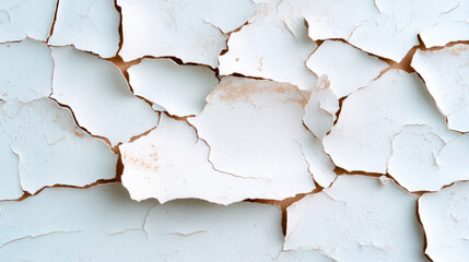 Obraz premium Cracked white paint on an aged wall texture with weathered and peeling surfaces in a vintage home