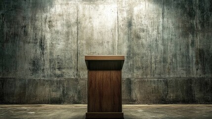 Spotlight on Wooden Podium with Concrete Backdrop.