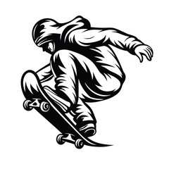 Fototapeta premium Monochrome Skateboarder Silhouette Performing Trick Black & White Extreme Sport Style