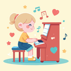 vector image of a child playing the piano