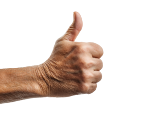 Positive gesture of approval with a thumbs up hand signal, cut out
