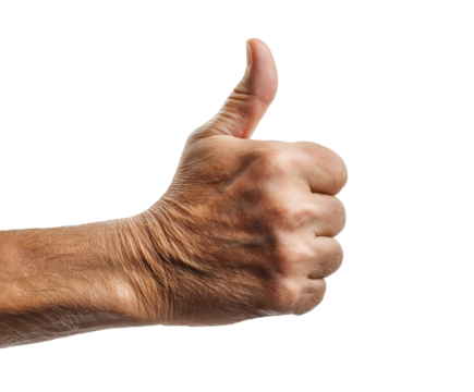 Positive gesture of approval with a thumbs up hand signal, cut out