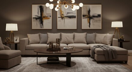 Comfortable Living Room Interior with Sectional Sofa and Abstract Artwork
