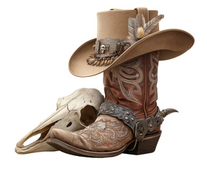 Western cowboy boots and skull decoration for rustic themes, cut out