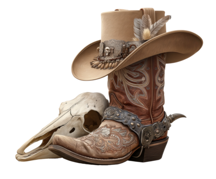 Western cowboy boots and skull decoration for rustic themes, cut out