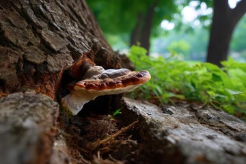 Mushroom Growing on Tree in Park
