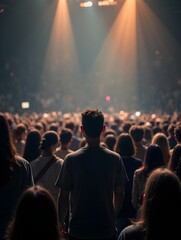 A group of people standing in front of a crowd