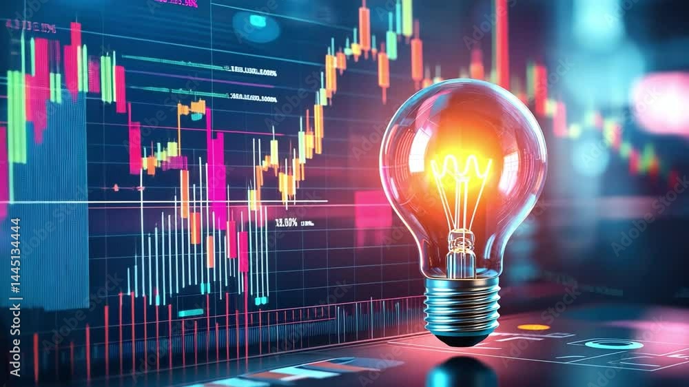 Aufkleber innovative light bulb illuminating digital financial chart insights and ideas for growth in investme