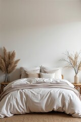 Modern bedroom decor with neutral tones plants