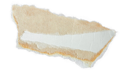 A torn piece of white layered cardboard isolated. Paper with jagged edges, showing a smooth white coating.