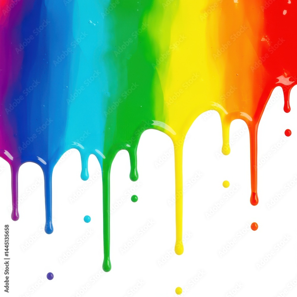 Aufkleber rainbow paint drips down a white surface creating a colorful and vibrant abstract background image